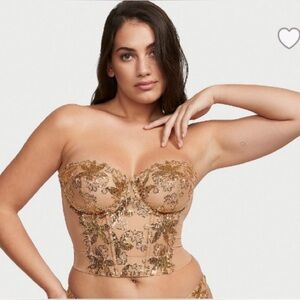 NWT Victoria’s Secret Ziggy Gold Nude Sequin Lingerie Bustier Corset bra 38D